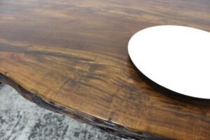 Live Edge Acacia Wood Table with Farmhouse Brushed Metal Legs Honey Walnut - 2 - Wood Furniture Canada