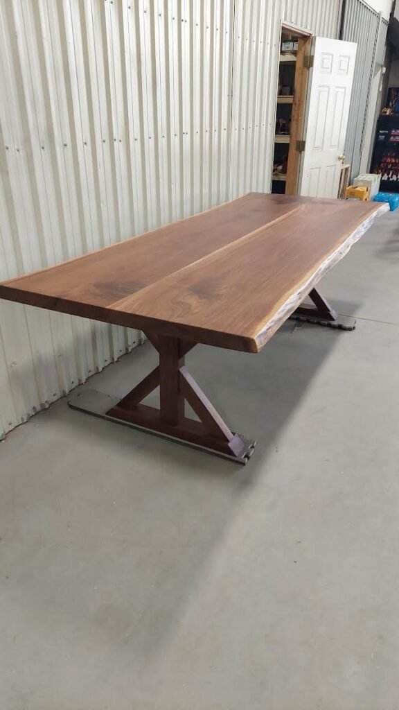 9ft x 3.33ft Live Edge Black Walnut Dining Table with Farmhouse Legs 1