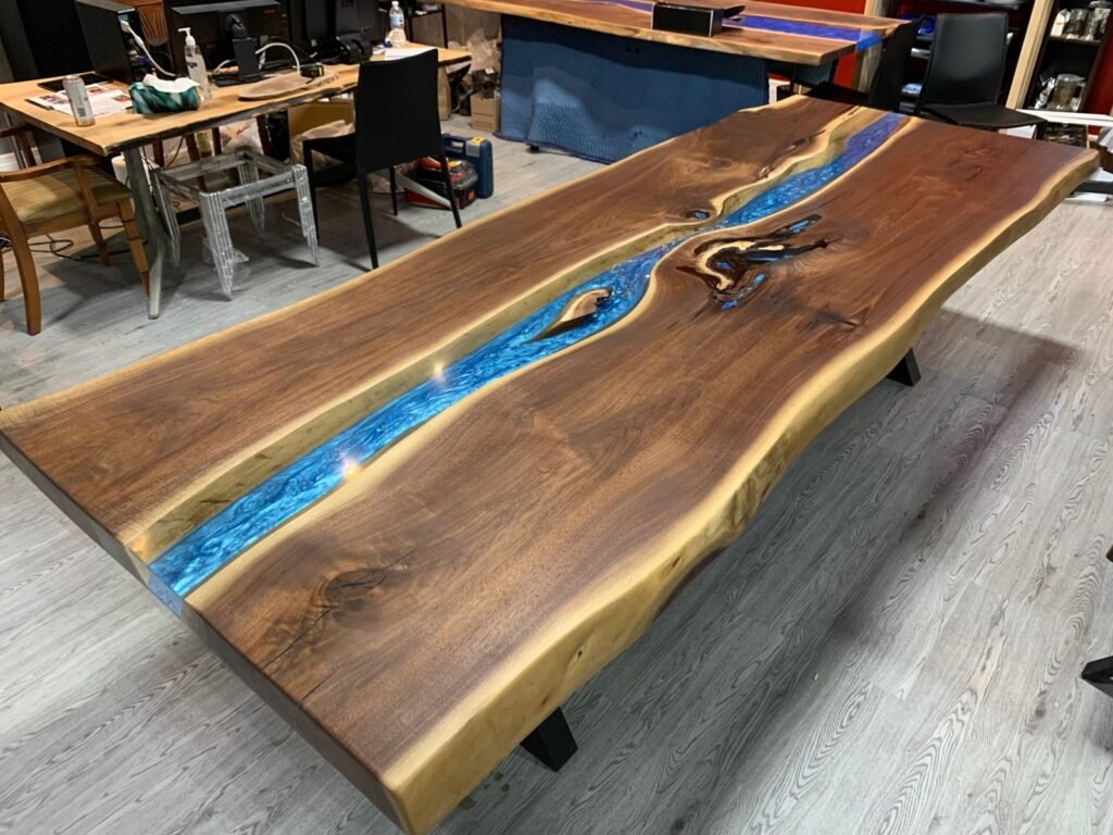 10ft Black Walnut Epoxy River Dining Table