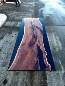 9ft Single Slab Black Epoxy River Dining Table - Woodify Canada