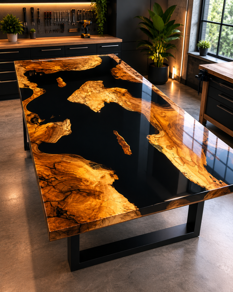 burl boardroom table custom made to order epoxy river
