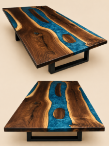 black walnut epoxy river with islands